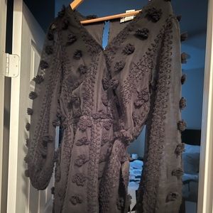 These Three Boutique Long Sleeve Pom Romper black, size medium